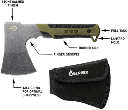 Gerber Gear Pack Hatchet - 3.5" Steel Blade Axe with Full Tang - Survival, Bushcraft and Camping Gear - with Mountable Nylon Sheath
