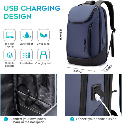 BANGE Business Smart Backpack Waterproof fit 15.6 Inch Laptop Backpack with USB Charging Port,Travel Durable Backpack