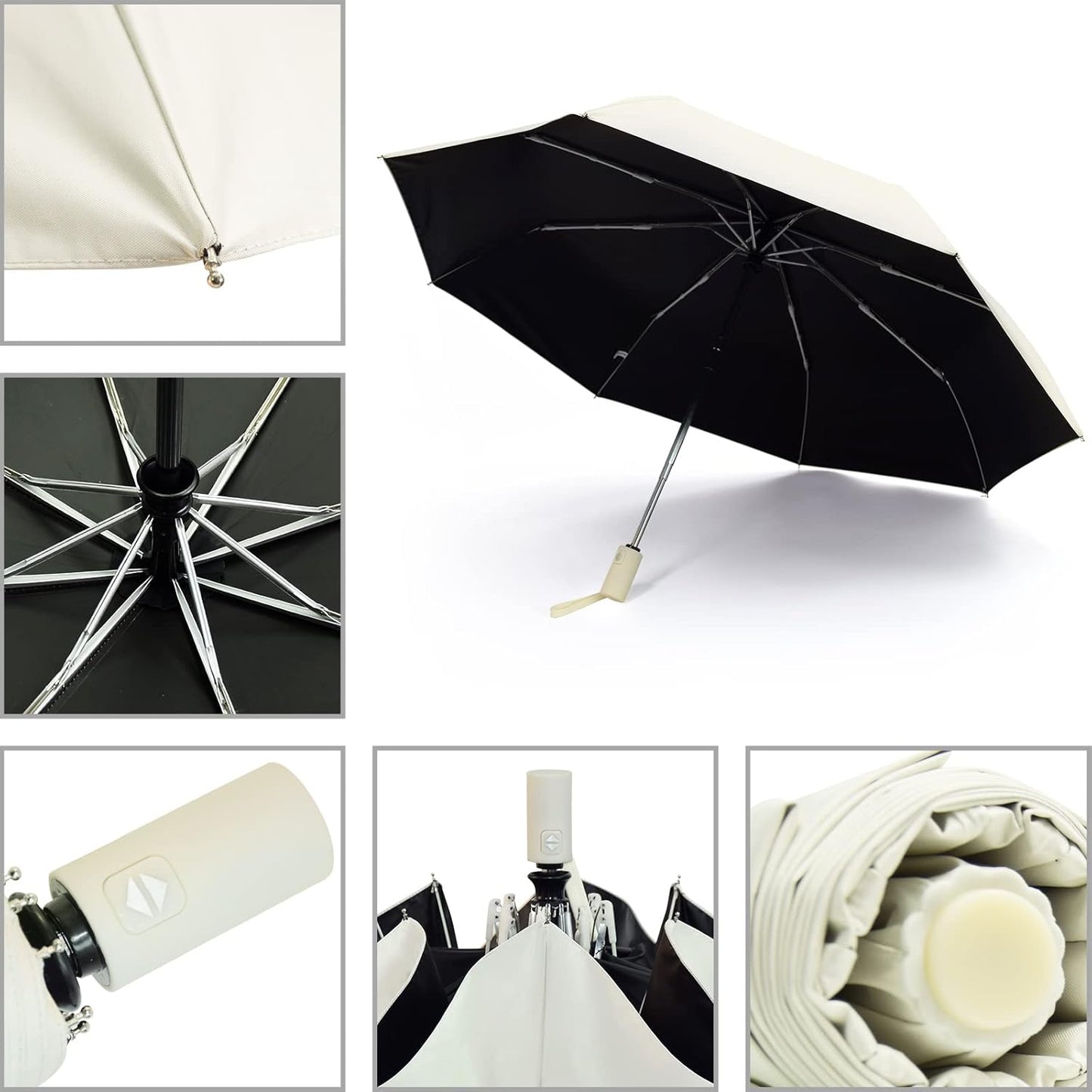 SY COMPACT Umbrella Automatic Travel Waterproof Light Folding Umbrellas Easy Carry for Women and Men (Creamy White)