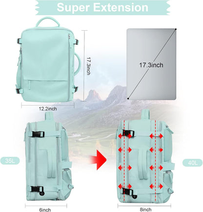 Hanples Carry on Backpack, Laptop Travel Backpack for Women Airline Approved, Personal Item Travel Bag for Men, Casual Daypack Bag for Business Work Weekend with 2 Toiletry Bags (Mint Green)