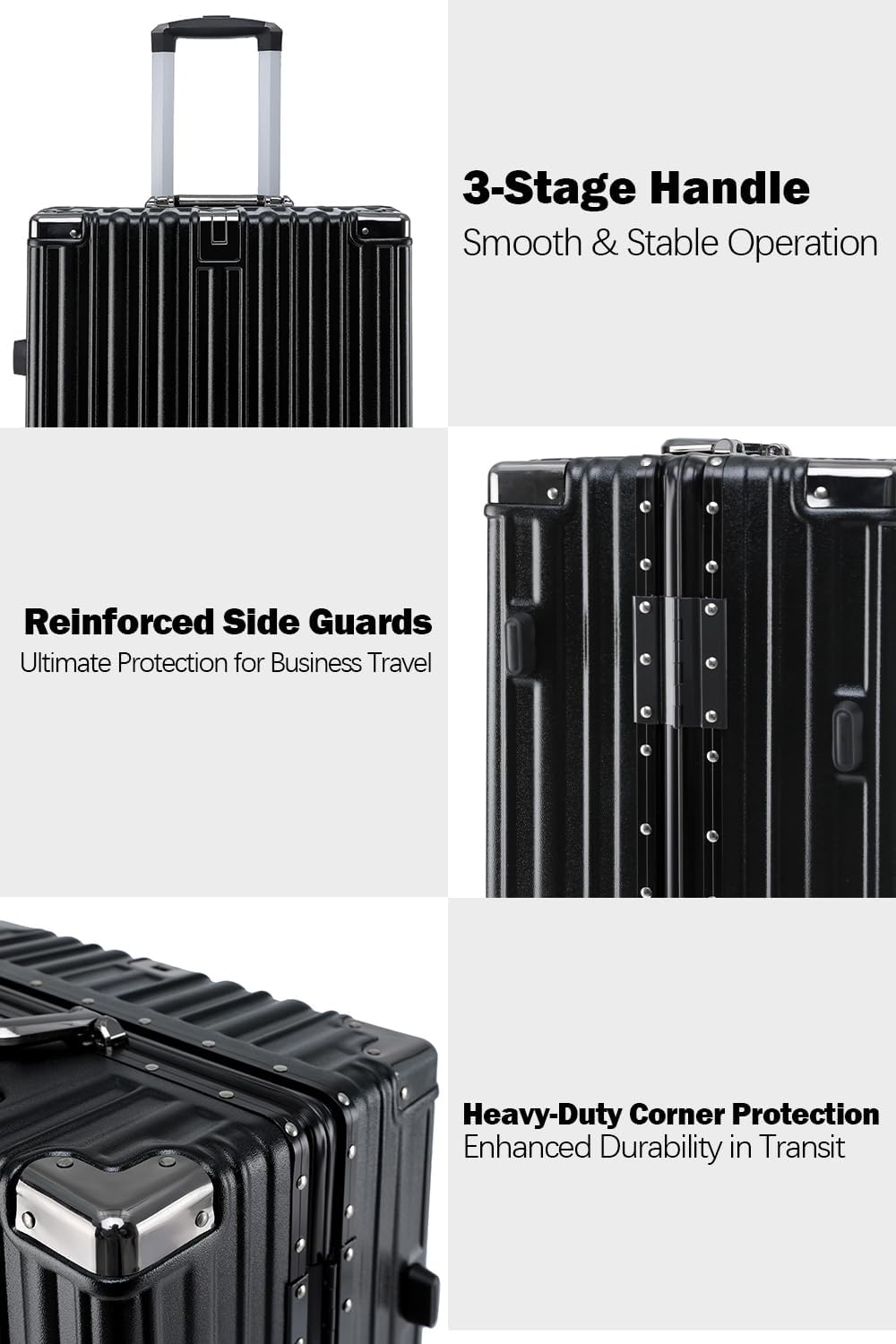 HotWay 26 Inch Aluminum Frame Luggage with Spinner Wheels, PC Hard Shell Suitcase with Cup Holder, Zipperless Luggage for Business Travel, Black