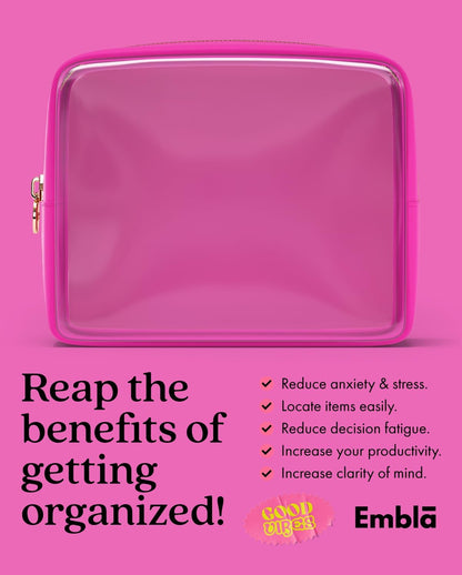 Clear Makeup Bag Zipper Pouch, Transparent Cosmetic Case Organizer, TSA Approved Travel Toiletry Case, Travel Accessories Essentials Makeup Tote for Women, Large Cute Make up Bag for Purse - Fuchsia