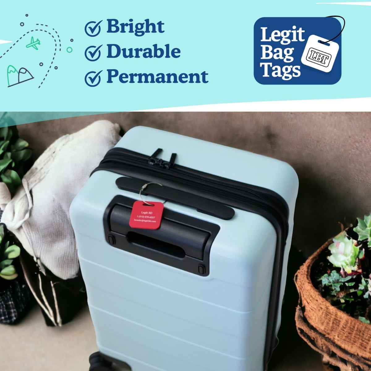Custom Luggage Tags (3 or 6 Pack) - Personalized Unique Suitcase & Backpack Travel, Durable, Waterproof & Heavy Duty (Red)