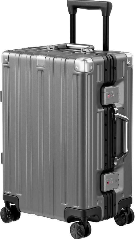 Krute Carry On Luggage 20 inch Aluminum Frame Suitcase with Spinner Wheels No Zipper PC+ABS Hardshell Luggages TSA Lock Zipperless Suitcases