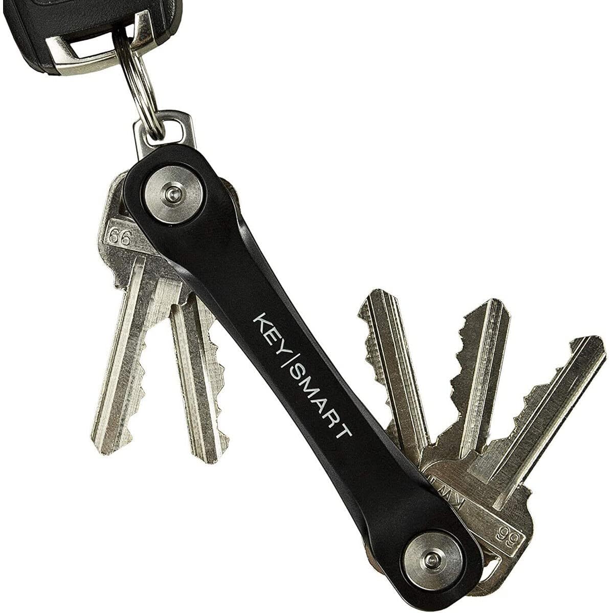 KEYSMART Flex Key Holder - Key Organizer Key Chain, Compact Key Case Pocket-Sized EDC Key Chain, Key Ring Loop for Car Key Chain, Expandable Keychain Accessories, up to 8 Keys, Black (Pack of 2)