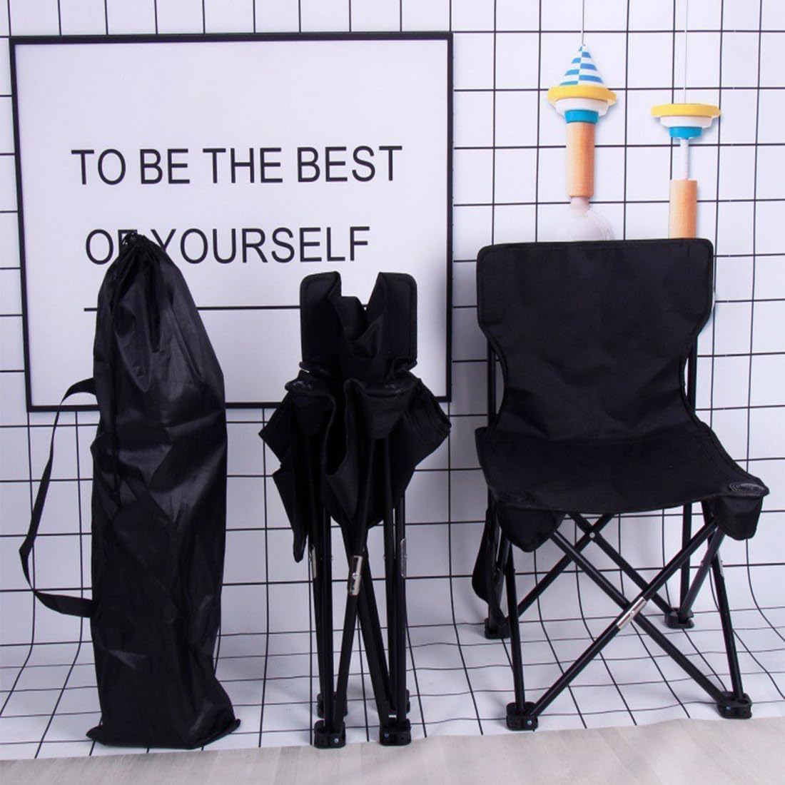 Folding Camping Chair for Small Man, Portable Outdoor Backpacking Chair for Fishing, Hiking, Picnic, Camping, Lawn, Concert, Ultralight Compact Camping Chair with Carry Bag (Black)