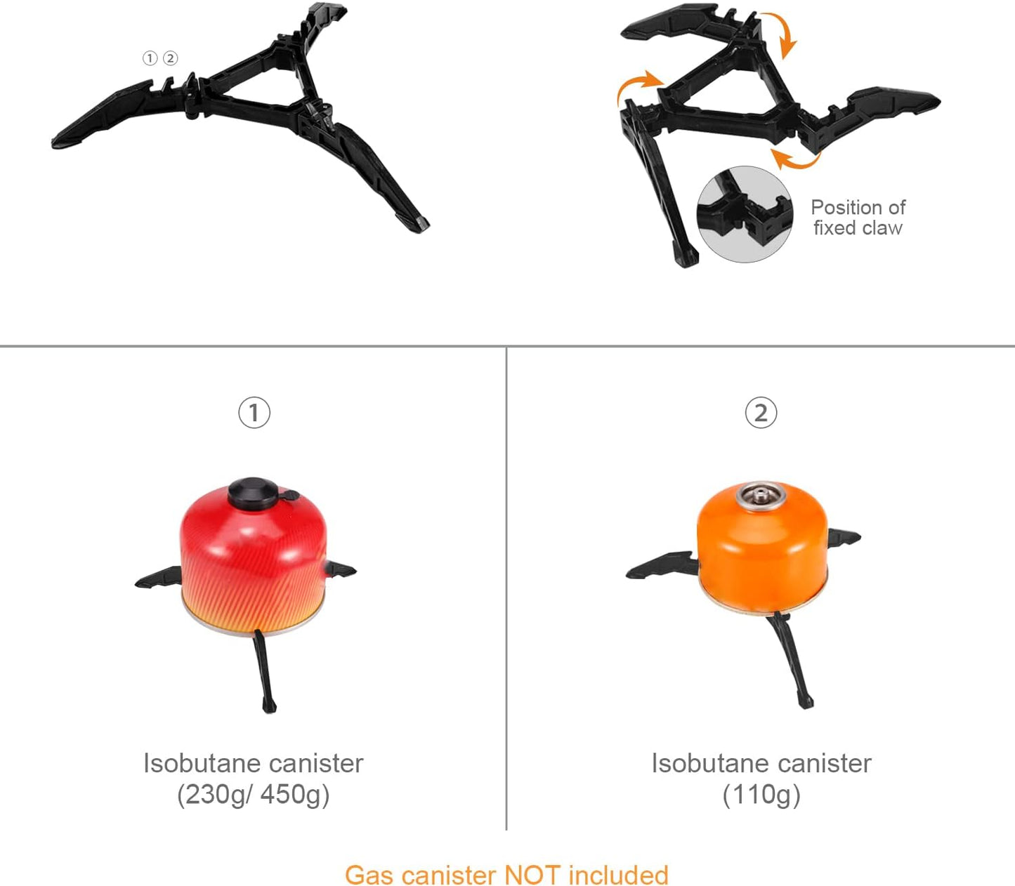 Odoland Camping Cookware Stove Carabiner Canister Stand Tripod and Stainless Steel Cup, Tank Bracket, Fork Spoon Kit for Backpacking, Outdoor Camping Hiking and Picnic