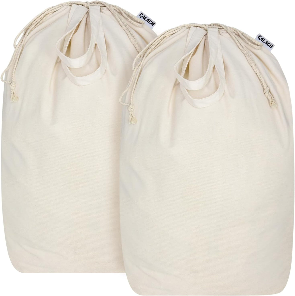 Canvas Laundry Bags with Handles & Square Base13.8"x 13.8", Large Heavy Duty Laundry Basket Hamper Liner, College Dorm Washable Drawstring Cotton Dirty Clothes Bag (Beige,2 Pack)