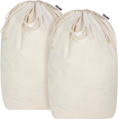 Canvas Laundry Bags with Handles & Square Base13.8"x 13.8", Large Heavy Duty Laundry Basket Hamper Liner, College Dorm Washable Drawstring Cotton Dirty Clothes Bag (Beige,2 Pack)