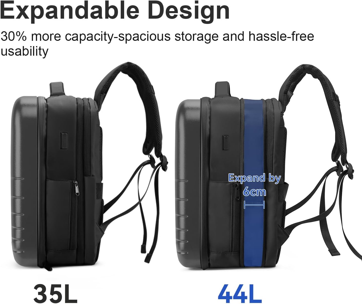 SOKOK Carry On Travel Backpack Waterproof Business Backpack Expandable with Laptop Compartment and Charging, Hardshell Computer Backpack for Men and Women, Graphite