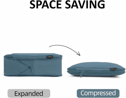 4 Piece Compression Packing Cubes for Suitcases and Backpack, Lightweight Travel Organizers (Gray Blue)