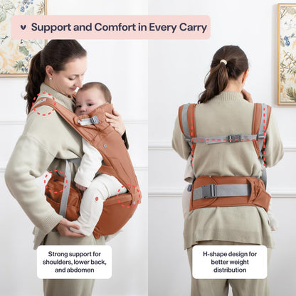 BabbleRoo Grow Carrier – 6-in-1 Baby Carrier with Hip Seat, Ergonomic, Cozy & Adjustable Toddler Carrier 7-50 lbs with Hip & Lumbar Support, Hood for Sun Protection, Newborn to Toddler, Kangaroo Rose