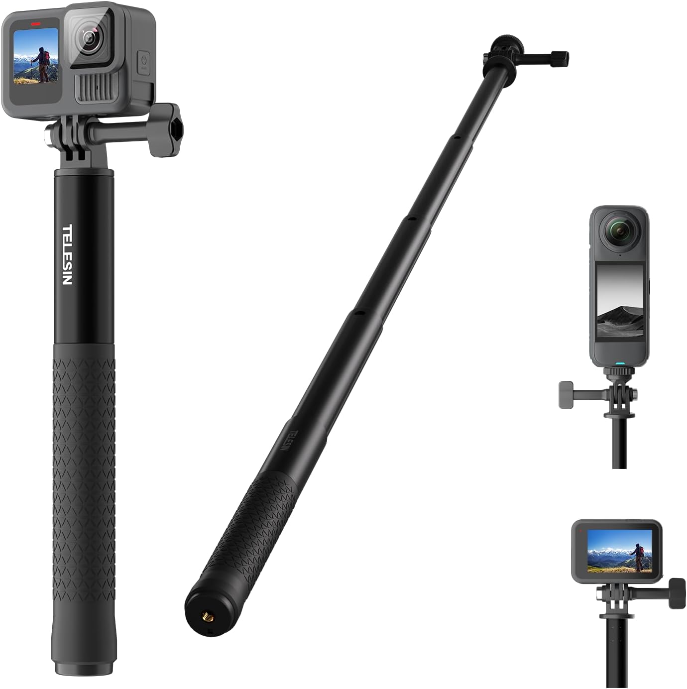TELESIN 47" Extension Selfie Stick, Portable Handheld Invisible Monopod Pole for GoPro Hero 13 12 11 10 Insta360 X5 X4/DJI Osmo 360/Action 5 4 Pocket/AKASO Vlog Selfie Stick, Action Camera Accessories