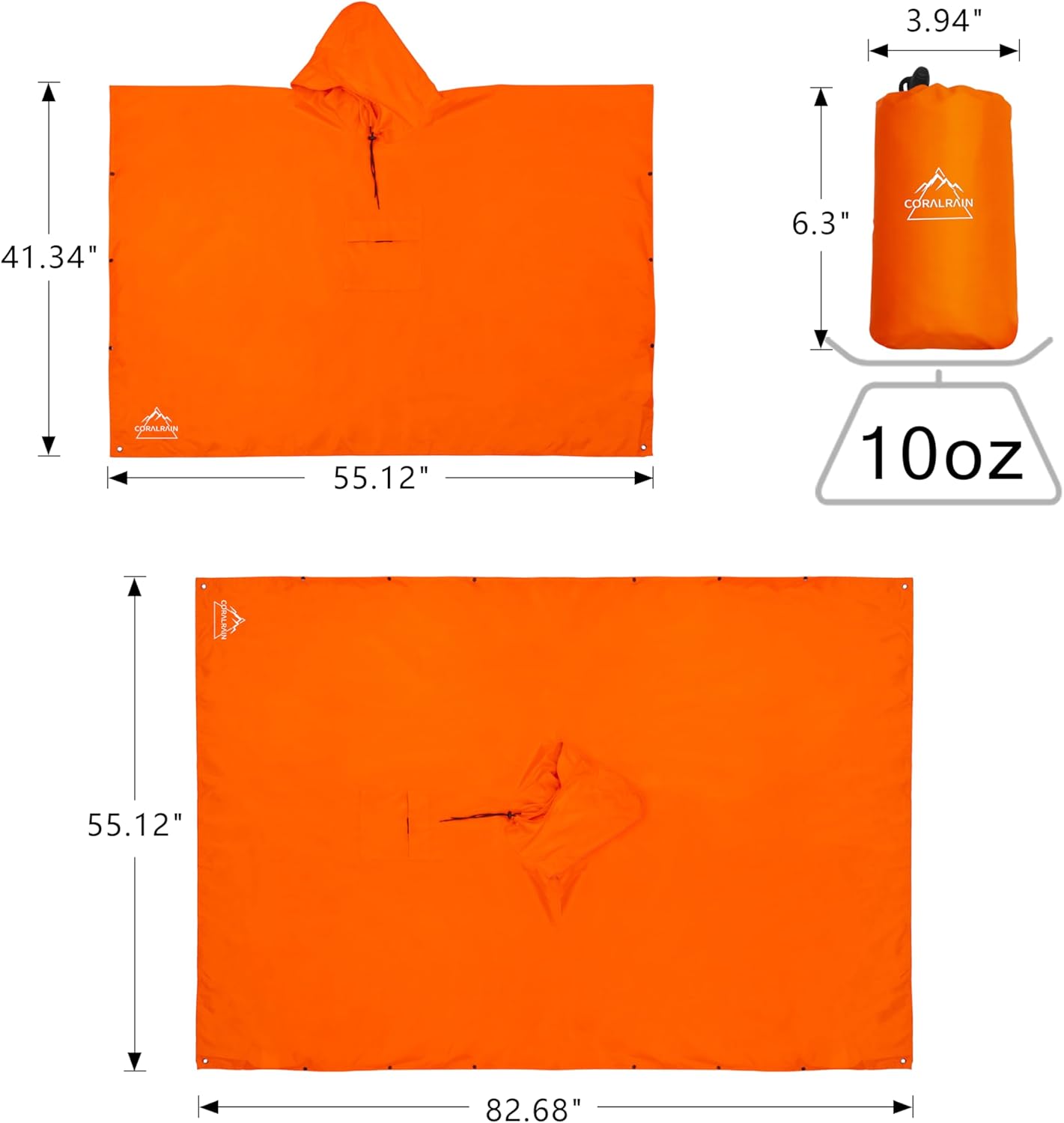Coralrain Hooded Rain Poncho Lightweight Waterproof Unisex Raincoat Jacket with Pocket for Men Women Adult