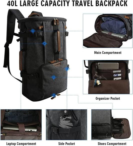 G-FAVOR Travel Backpack for Men, 40L Flight Approved Carry On Backpack, Water Resistant Canvas Weekender with 17.3" Laptop Sleeve, Convertible Duffel Bag for Airplane, Business & Travel