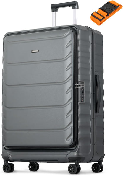 Checked Luggage, 28 Inch Luggage with Spinner Wheels, Large Suitcase with Lightweight PC Hard Shell, Aluminum Frame, Top Opening, YKK Zipper, TSA Lock (Grey, 1PC)