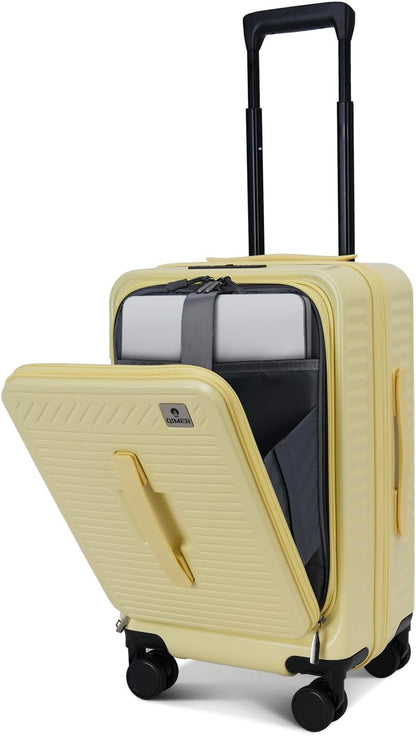 20 Inch Luggage with Spinner Wheels,Expandable Front Opening Suitcase 100% PC Hard Shell TSA Lock, Smooth Rolling Wheels, Lightweight Travel for Men and Women, Y03 Yellow Slightly Larger