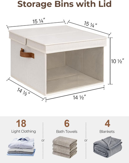 StorageWorks Storage Bins with Lid and Clear Window, Fabric Storage Boxes with Lids, Stackable Basket for Shelves, Closet Organizer and Storage Bins, Beige, Jumbo, 4-Pack