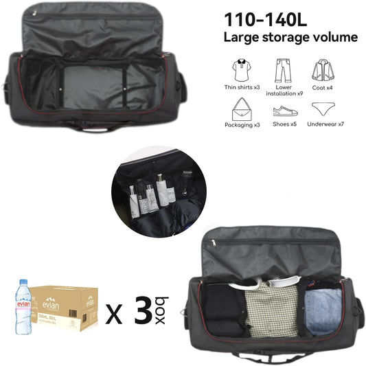 Vomgomfom 32" Soft-Sided Foldable Wheeled Travel Duffel Bag,Expandable 110L to 140L Rolling Cargo Bag with 2 Wheels and Multiple Pockets,Black-red