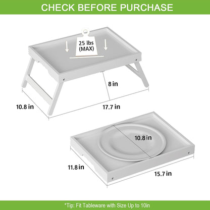 Bed Tray Table with Folding Legs,Bamboo Breakfast in Bed for Kitchen Serving Tray,Sofa,Eating,Used As Laptop Desk Snack Tray 2 Pack (White)