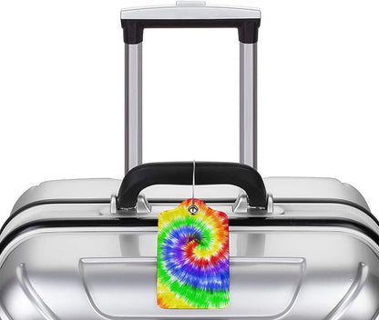 Artistic Tie Dye Luggage Tags Set of 2 Colorful Leather Luggage Tags ID Label for Travel Backpack Bag, Name Labels Suitcase Labels Identifiers Baggage Tags for Adults Kids Women Girls