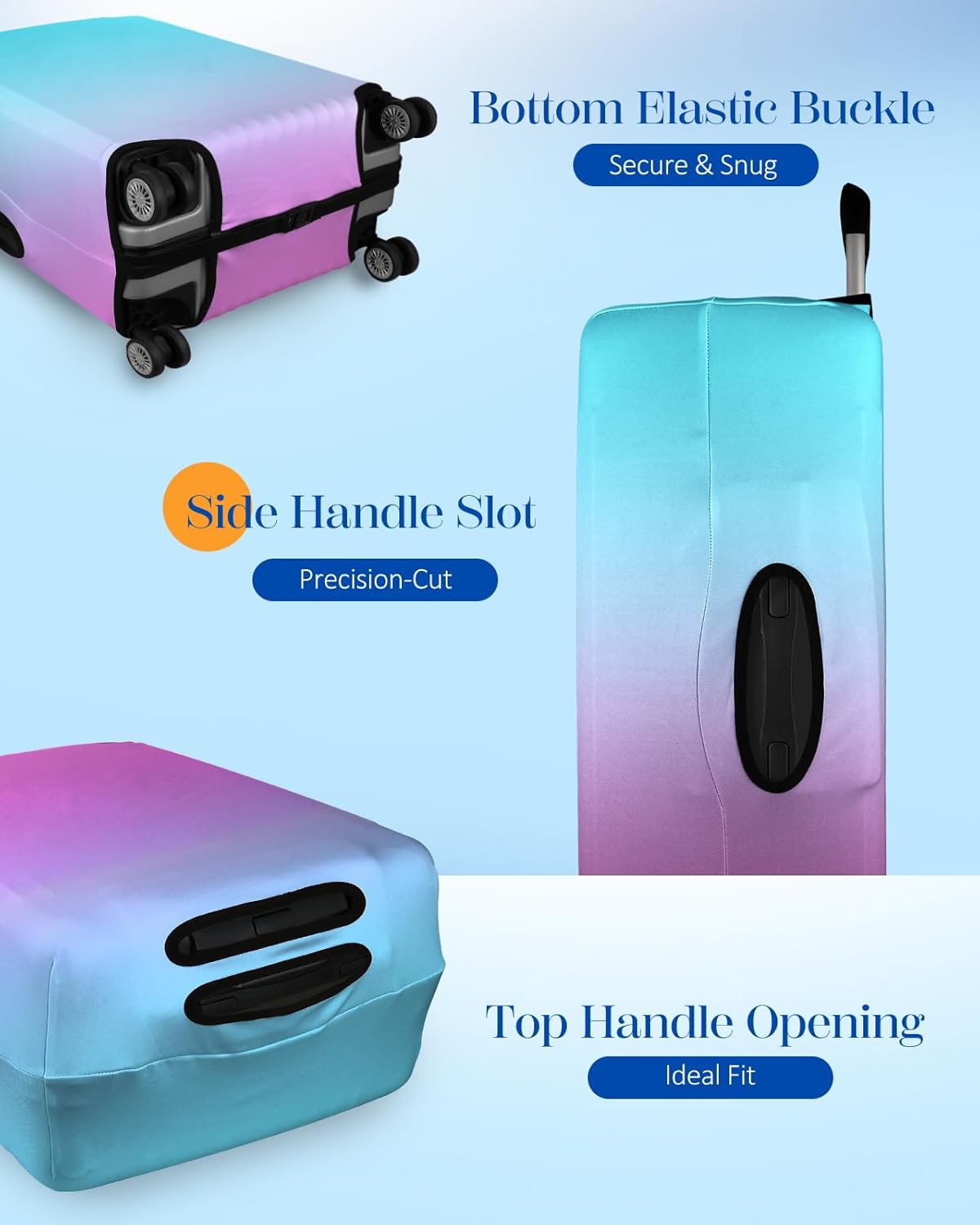 Slohif Luggage Cover for Suitcase Tsa Approved Protector - Luggage Sleeve Large Suit Case Cover Travel Stretch Baggage Case Protective Washable Fit 18-20 Inch Blue Rose Gradient XS