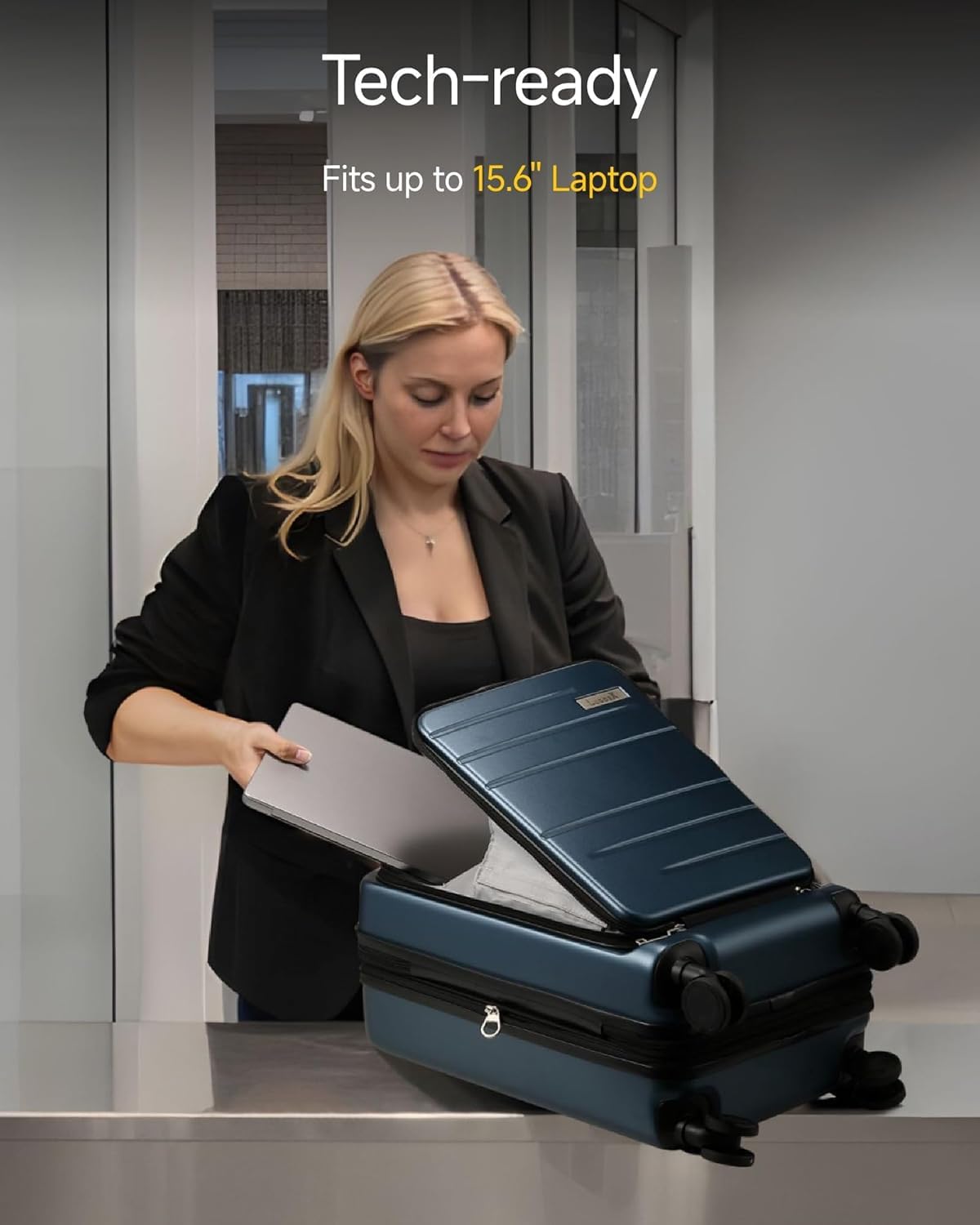 LUGGEX Carry On Luggage 22x14x9 Airline Approved, Expandable Polycarbonate Suitcase with Front Pocket (Charcoal Metallic, 20 Inch, 35L)