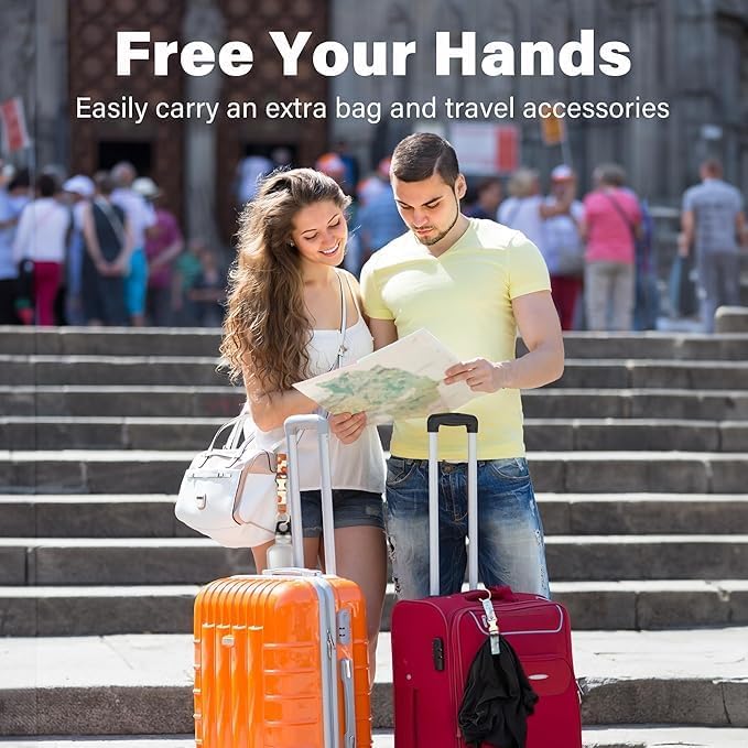 Travel Carry Strap with Ring Hooks, Buckle, Add-a-Bag Luggage Strap, Adjustable Bag Holder, Travel Clip for Carry-on Bags