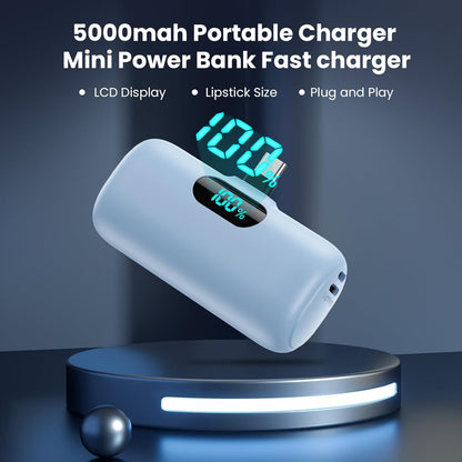 [2-Pack] Mini Portable Charger 5000mAh Power Bank,3A PD USB C Cell Phone Portable Power, LCD Display Battery Pack Compatible with iPhone 16/15/15 plus/15 pro/15 pro Max/Android/Samsung/Moto/LG etc