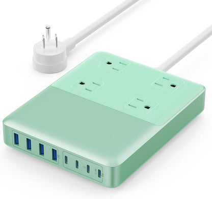 12-in-1 Charging Station USB C Power Strip with 5ft Cord,200W GaN IV USB C Charger Block,4 AC Outlets,4 USB-A,4 USB-C for MacBook,iPhone 16/15/14,Fast Charging Desktop Charger for Office (Green)