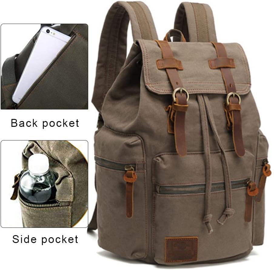 AUGUR High Capacity Canvas Vintage Backpack - for School College Hiking Travel 12-17" Laptop