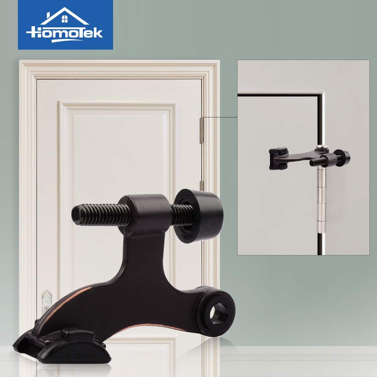 HOMOTEK 2 Pack Hinge Pin Oil Rubbed Bronze Door Stopper,Adjustable Deluxe Heavy Duty Door Stopper 2-1/2"x1-3/4”,with Black Rubber Bumper Tips