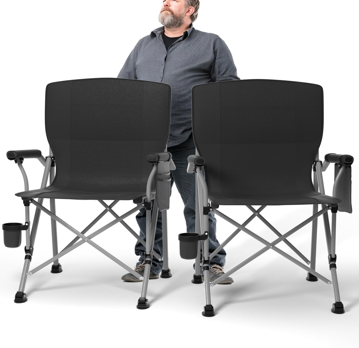 Oversized Camping Chair for Adults Heavy Duty,Heavy Duty Lawn Chair with Side Pockets，Outdoor Camping, Fishing, Beach,Hiking Foldable Camping Chair