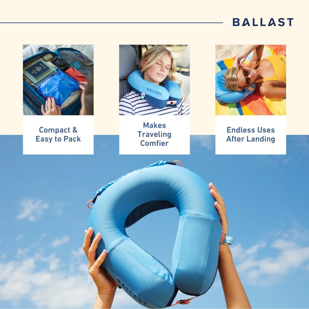 Ballast Travel Pillow PRO – Neck Pillow for Airplane, Compact Travel Pillow for Beach & Traveling, Enjoy Relaxation Wherever You Go (Tropical Blue)