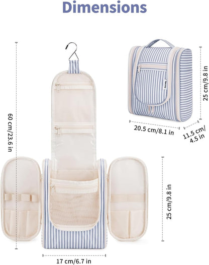 Narwey Small Striped Hanging Travel Toiletry Bag for Women, Travel Bag for Toiletries, Makeup Bag Organizer Cosmetic Bags Make Up Bags for Women (Greyish Blue Stripe)