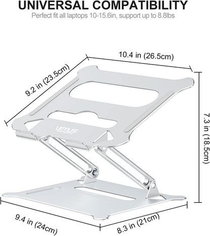 Urmust Laptop Notebook Stand Holder Adjustable Ultrabook Stand Riser Portable Compatible with MacBook Air Pro HP Dell XPS Lenovo All laptops 10-15.6"(Silver)