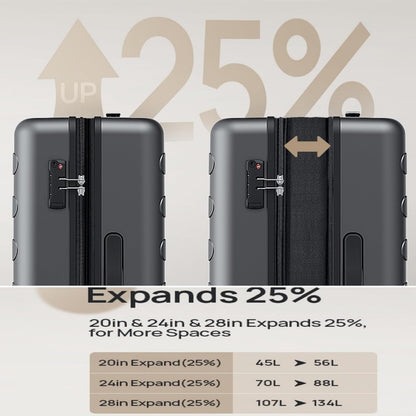 Carry on Luggage 22 X 14 X 9 Airline Approved, 20 Inch Luggage for 3-5 Days Travel, Double Spinner Wheels, 100% Hardshell PC, TSA Lock (00-Black (Expandable), Checked 28-Inch)