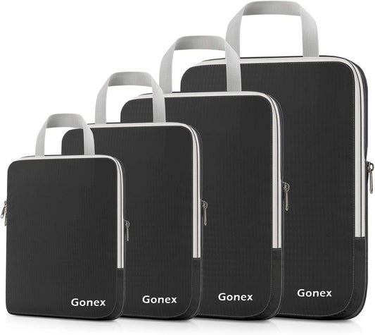 Gonex Compression Packing Cubes, 3pcs/4pcs Expandable Storage Travel Luggage Bags Organizers