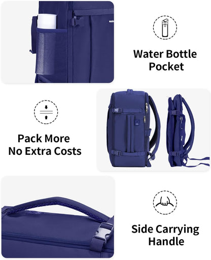 ECOHUB Travel Backpack for Men Women, Carry on Backpack with USB Charging Hole, Spirit Airlines Personal Item Bag Flight Approved, 15.6 Inch Laptop Backpack with Anti Theft Pockets, 30L, Navy Blue