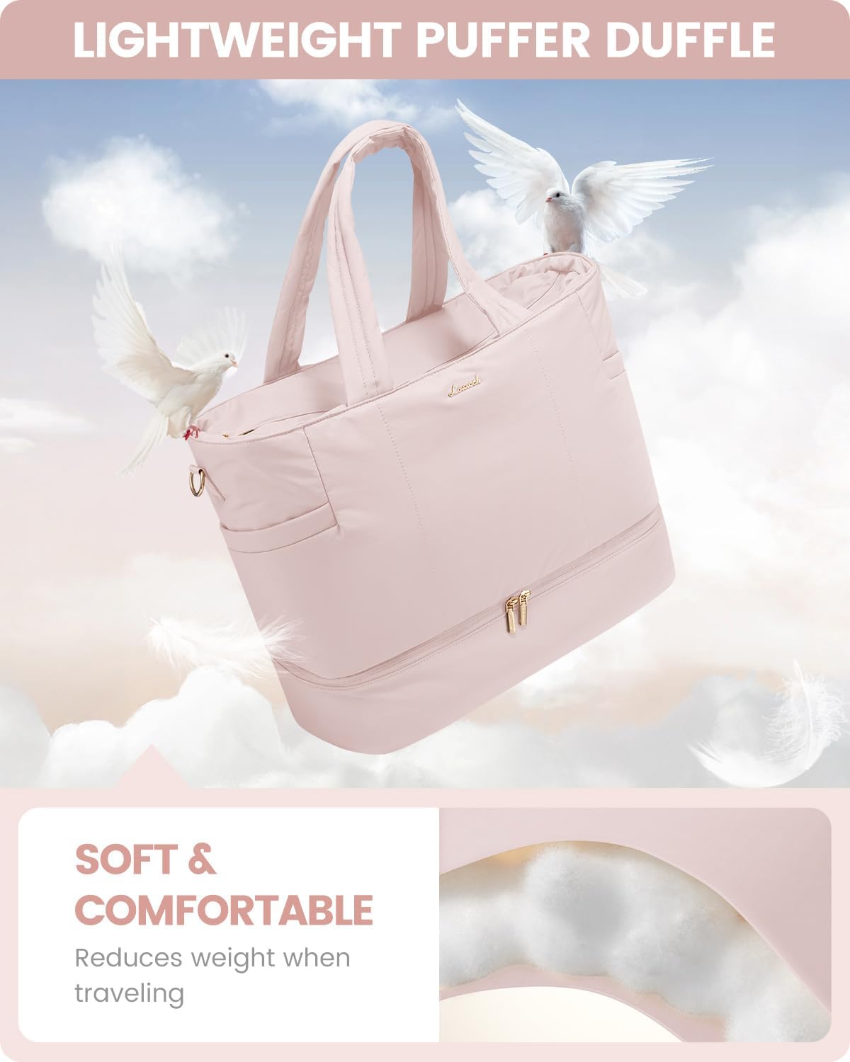 LOVEVOOK Travel Duffle Bag, Puffer Weekender Bags for Women with Shoe Compartment, Carry On Overnight Hospital Bag, Gym Tote