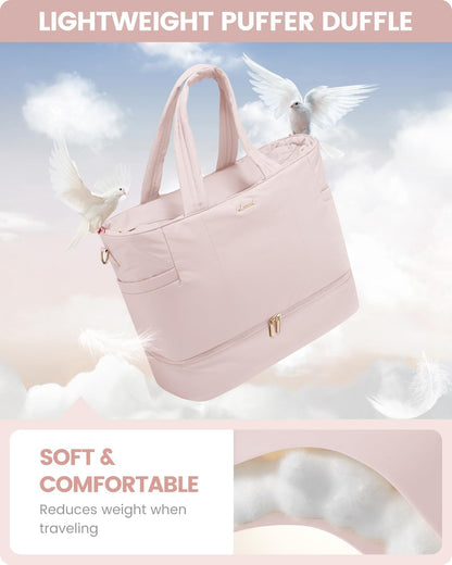 LOVEVOOK Travel Duffle Bag, Puffer Weekender Bags for Women with Shoe Compartment, Carry On Overnight Hospital Bag, Gym Tote