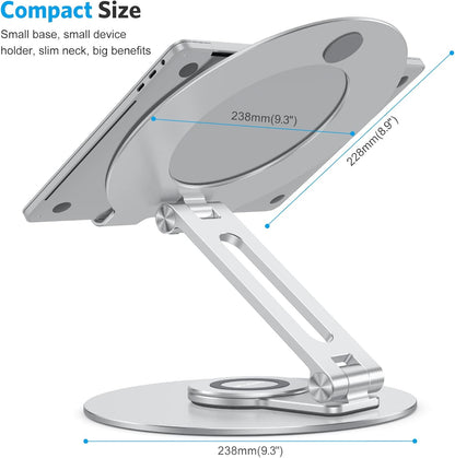 Adjustable Laptop Stand with 360 Rotating Base, OMOTON Ergonomic Laptop Riser for Collaborative Work, Dual Rotary Shaft Fully Foldable for Easy Storage, Fits MacBook / All Laptops up to 16 inches