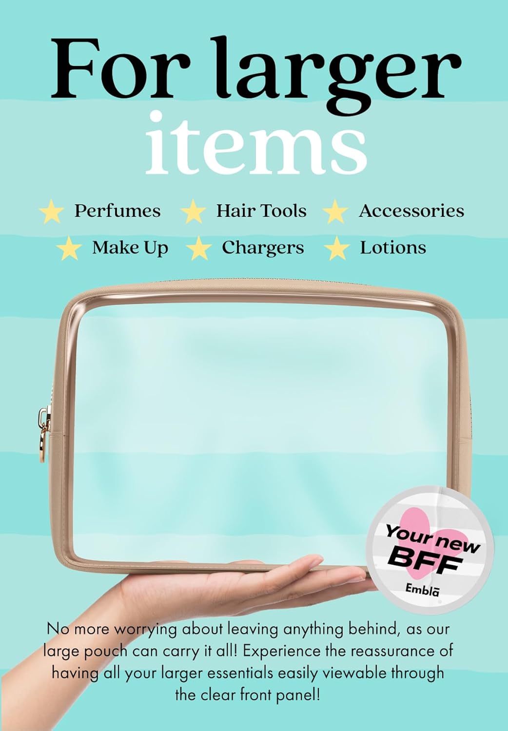 Clear Makeup Bag Zipper Pouch, Transparent Cosmetic Case Organizer, TSA Approved Travel Toiletry Case, Travel Accessories Essentials Makeup Tote for Women, Large Cute Make up Bag for Purse - Sand