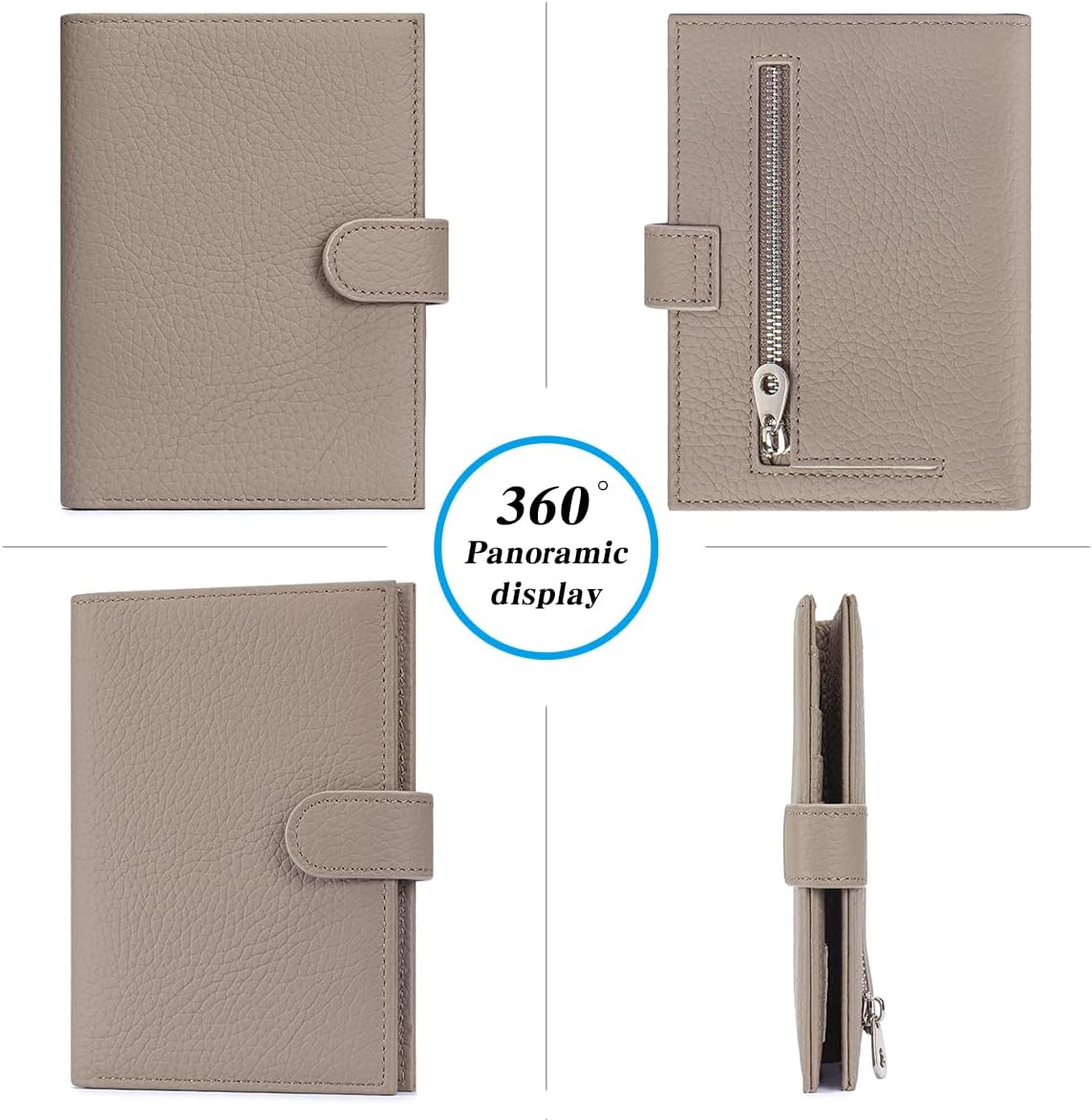 Passport Holder for Travel Women RFID Blocking Genuine Leather Passport Wallet with Card Slots, Zipper Coins Pocket, Cash Holder, Grey