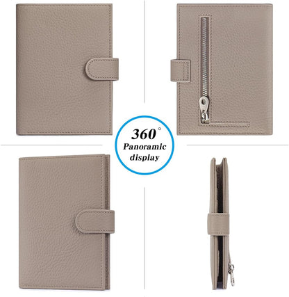 Passport Holder for Travel Women RFID Blocking Genuine Leather Passport Wallet with Card Slots, Zipper Coins Pocket, Cash Holder, Grey