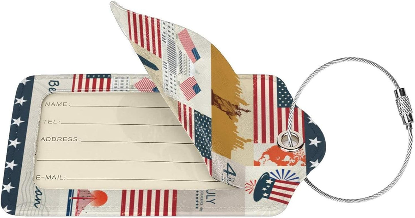 2 Pack Luggage Tag for Suitcase, Cute Unique Leather Suitcase Tags Identifiers with Privacy Name Address Labels & Durable Steel Loop for Women Men Travel