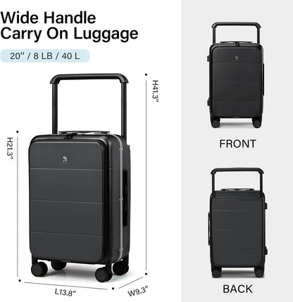 Hanke Top Opening Carry On Luggage, 20 Inch Zipperless Aluminum Frame Wide Handle Luggage, All-PC Hard Shell Trunk Suitcase with Spinner Wheels, TSA Airline Approved (Jet Black, 40L)