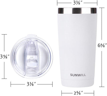 SUNWILL Travel Coffee Tumbler 20 oz, Insulated Mug with Lid, Stainless Steel Cup for Hot and Cold Drinks, Powder Coated White