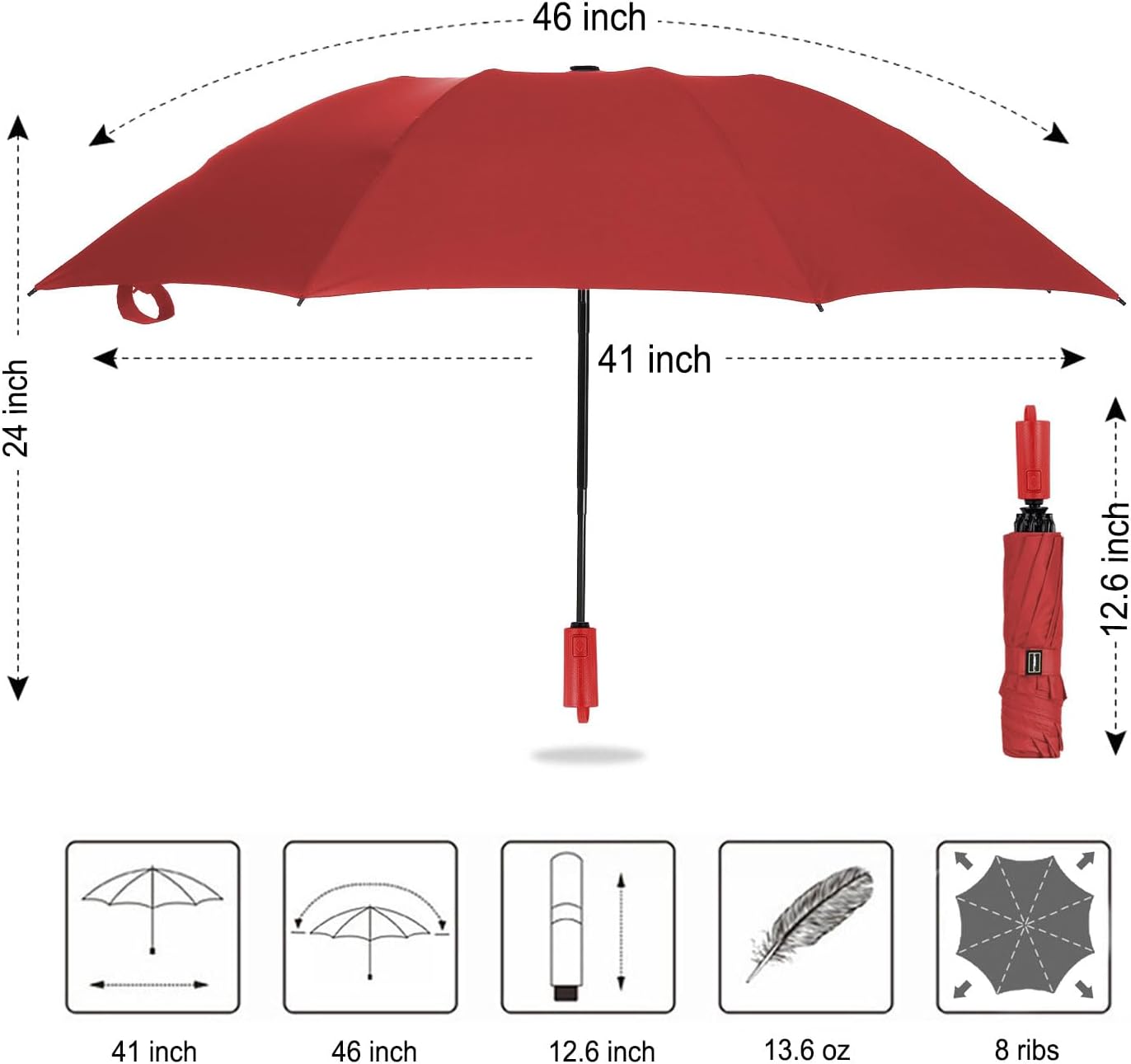 LANBRELLA Compact Reverse Folding Umbrella Auto Windproof Travel Umbrella