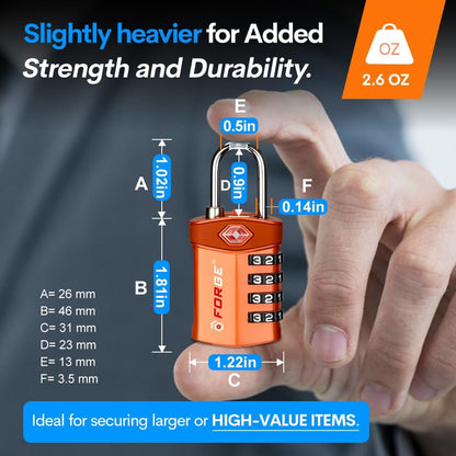 Forge Travel Lock,TSA Approved Luggage Locks for Air Travel, Gym Lockers, School Lockers, Pelican Cases, Gun Case, Easy Read Dials, Durable Alloy Body